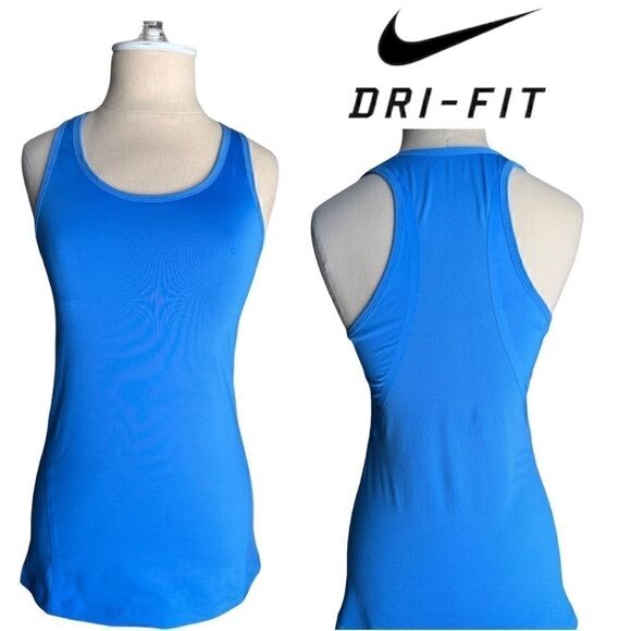 NIKE Blue Dri Fit Racer Back w/Built in Bra Tank Top Blue Womens Small - Picture 1 of 16